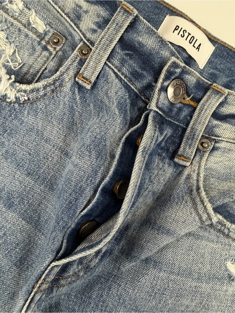 Pistola Jeans Womens 25 Blue Charlie High Rise Straight Distressed Button Fly